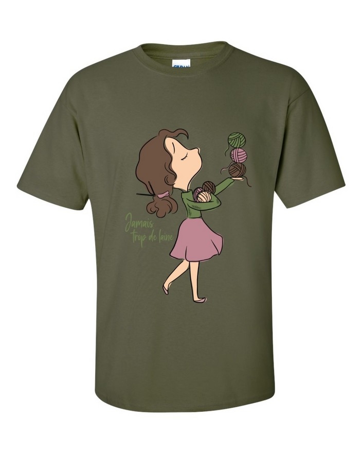 T-Shirt vert militaire Jamais trop de laine medium