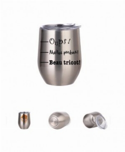 Verre à vin aluminium argent: Oups! Mailles perdues! Beau tricot!